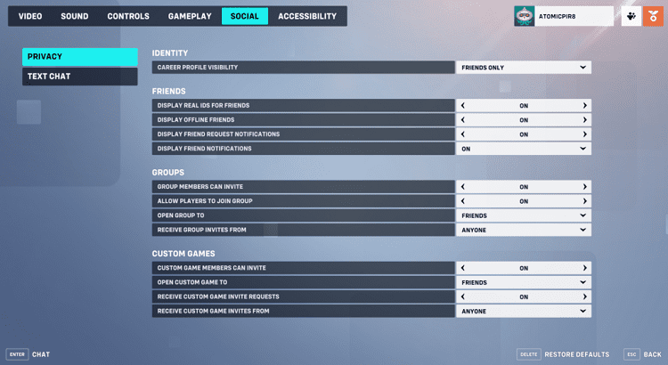 overwatch 2 socials settings